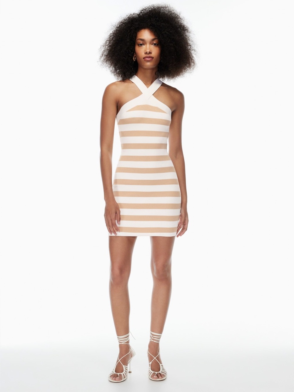 Aritzia Babaton Criss Cross Dress in Tan and White